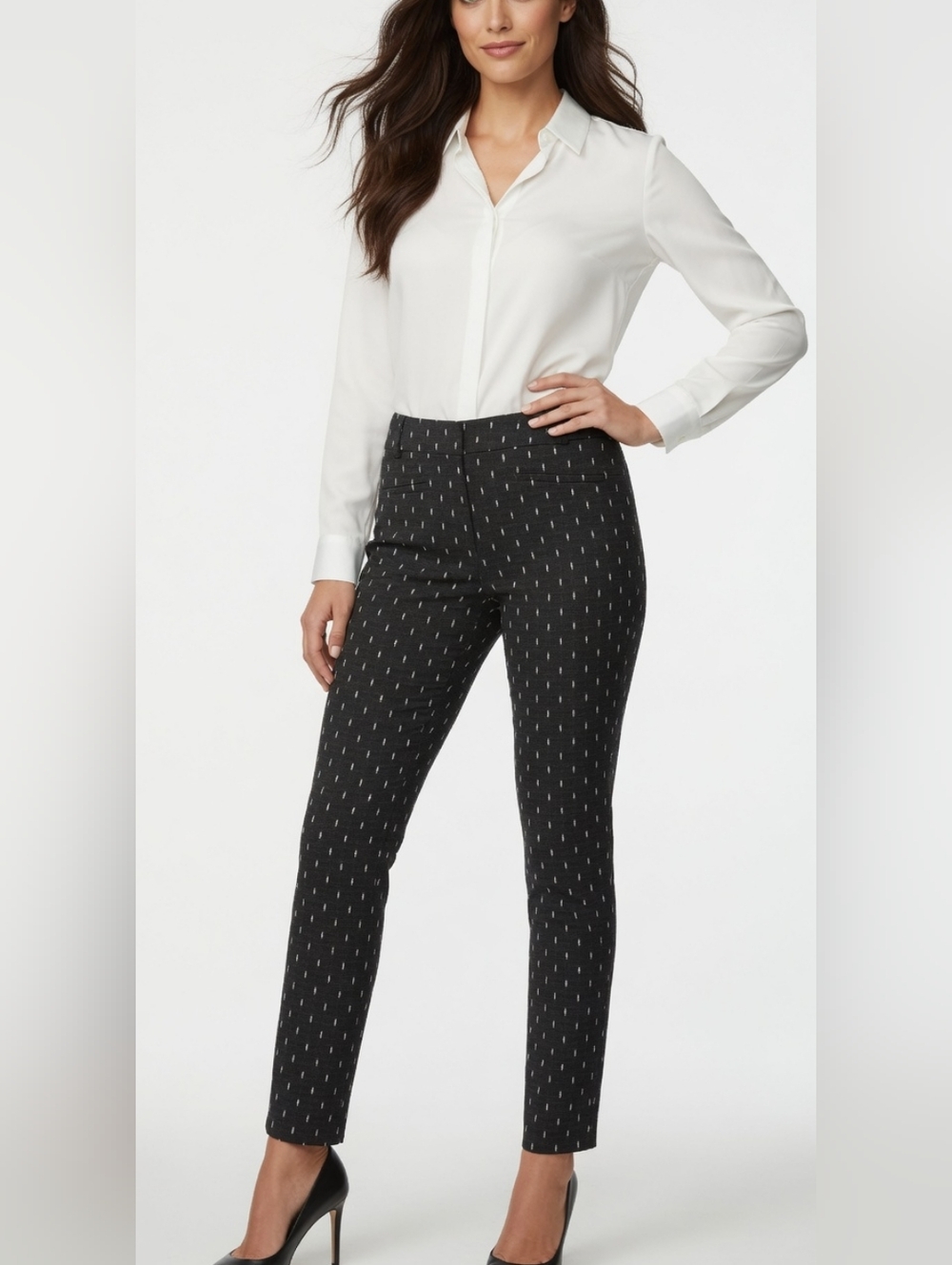 LOFT Women's Black and White skinny Patterned Pants (Size:8)